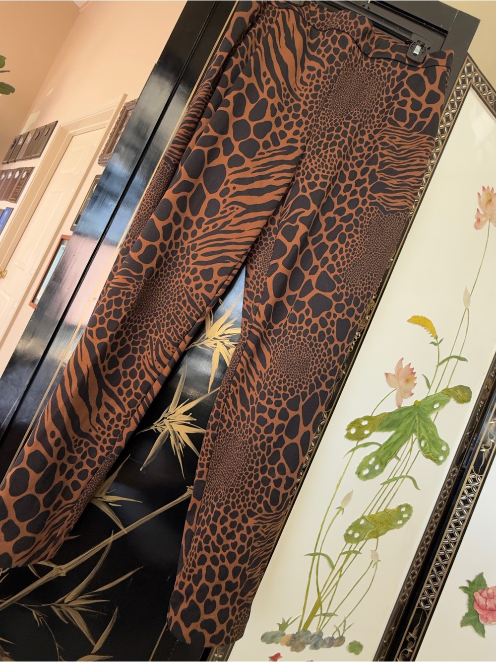 Michael Kors Brown and Black Animal-Print Wide-Leg PULL ON Pants wild side 🐅